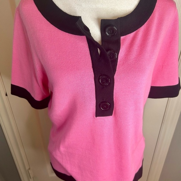 💗Lauren Ralph Lauren Vintage Hot Pink and Black Short Sleeved Sweater Size M💖 - Picture 4 of 8